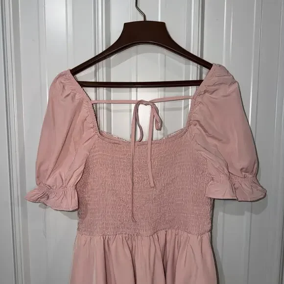 Fairycore Coquette Corset Lace Up Pink Mini Dress Puff Sleeve Cottagecore  Large - Picture 7 of 13